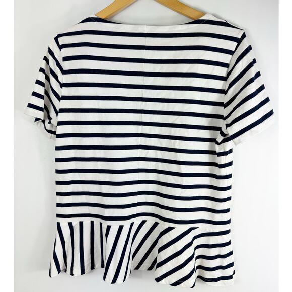 J. Crew Womens Peplum Striped Shirt Navy White Nautical Short Sleeve Medium - Picture 6 of 7